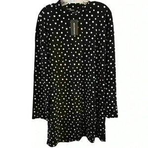 Wednesday's Girl Women's XL Black Polka Dot Knee Length Dress Casual